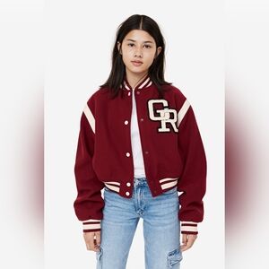 H&M Crop Vintage Inspired Letterman Style Jacket Youth Size 14